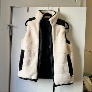 Rebecca Minkoff Sherpa and Faux Leather Reversible Vest (M)